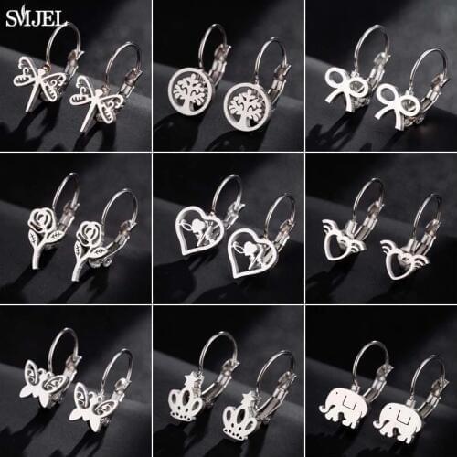 Punk Stainless Steel Earrings for Women Female Heart Small Rose Flower Heartbeat Earrings Ear Piercing Party Gift Wholesale