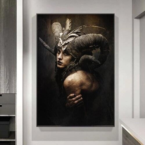 Scandinavian Abstract Mythology Black Woman Canvas Paintings Posters and Prints Cuadros Wall Art Pictures for Living Room Decor
