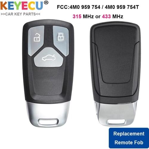 KEYECU Smart Remote Car Key for Audi A4 A5 Q7 SQ7 TT 2017 2018 2019, Fob 3 Buttons - 315MHz 8S0 959 754 - 433MHz 4M0 959 754T
