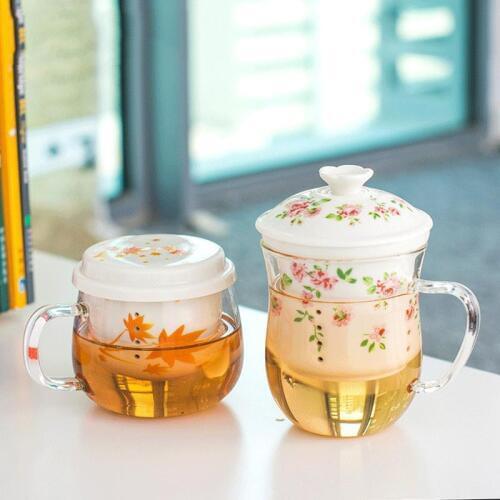 Heat - resistant glass flower cup ceramic liner filter fashion office transparent cups covered