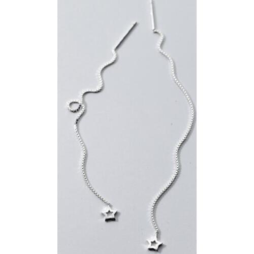 Tinny Cute 100% Real. 925 Sterling Silver Fine Jewelry 5mm small Open Star Long Threader earrings Dangle gtle2081