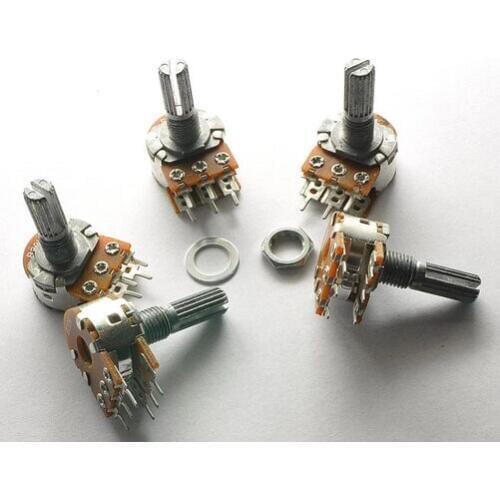 5PCS WH148 50K B50K 6 feet 6 Pin Shaft WH148 Amplifier Dual Stereo Potentiometer Free shipping