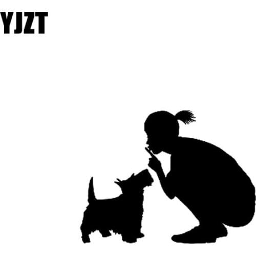 YJZT 12.7CM*9.7CM Terrier Dog Puppy And Girl Art Sticker Vinyl Car Decal Black/Silver C10-00363