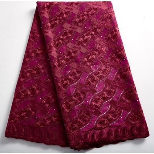 Zhenguiru New High Quality Red Wine African Lace Fabric Swiss Voile Fabric Cotton Nigerian Summer For Women Wedding Dress A 2379