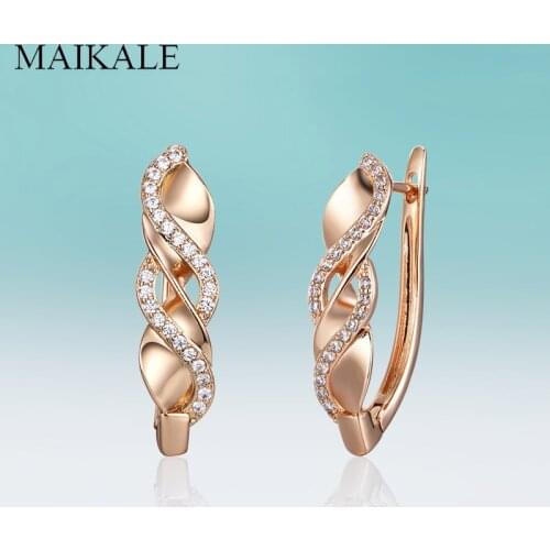 MAIKALE Fashion Geometric Stud Earring Cubic Zirconia Gold Silver Color Big Stud Earrings for Women Korean Charm Jewelry Gifts