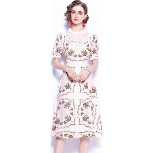 Women Summer Dresses Lace Office Lady LOOSE Printing Women 2021 New Women Dresses Elegant Mid-Calf O-Neck Party Women Dresses