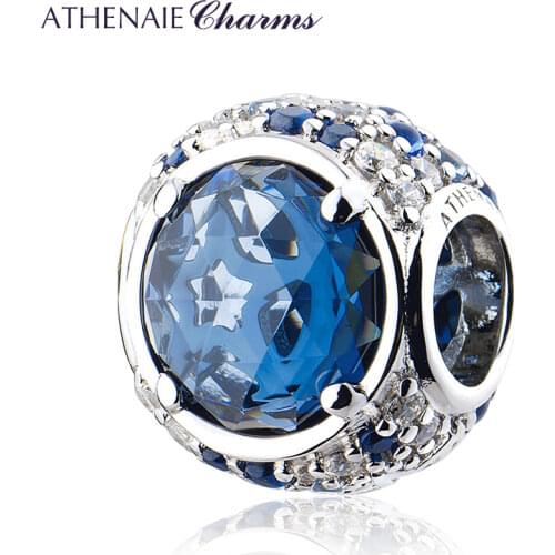 ATHENAIE 925 Sterling Silver Blue CZ Celestial Blue Sparkling Stars Charms Beads fit Bracelet Necklace for Women Jewelry