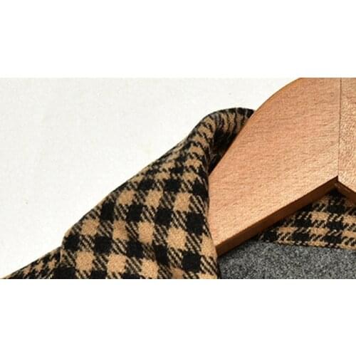 2021 Autumn Winter Womens Woolen Coat Lady Plaid Turn-Down Collar Single Breasted Pockets Lace-Up Jacket New