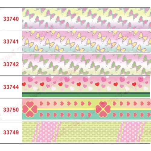 16mm-75mm Japanese Cartoon Series 11 Butterfly Heart-Shaped Printed Grosgrain/Elastic Ribbon Handmade Hair Accessories 50 Yards