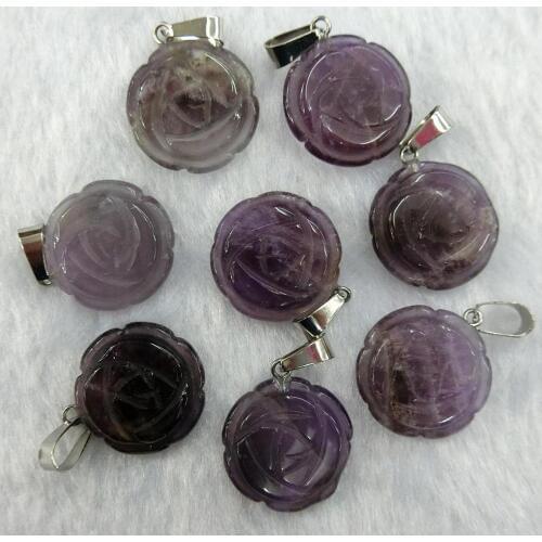 24pcs Natural Amethysts Stone Flower Flor Charms Hexagonal Treat Pillar Healing Reiki Point Pendants for Jewelry Making Free