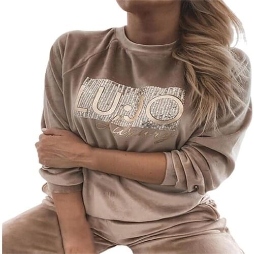 Blouse Long Sleeve Warm Top Women Velvet Sequins Letters Print Sweatshirt for Autumn Women Clothing женское платье