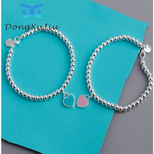 Luxury womens S925 silver bracelet fashion double love necklace blue girlfriend engagement gift jewelry 1:1