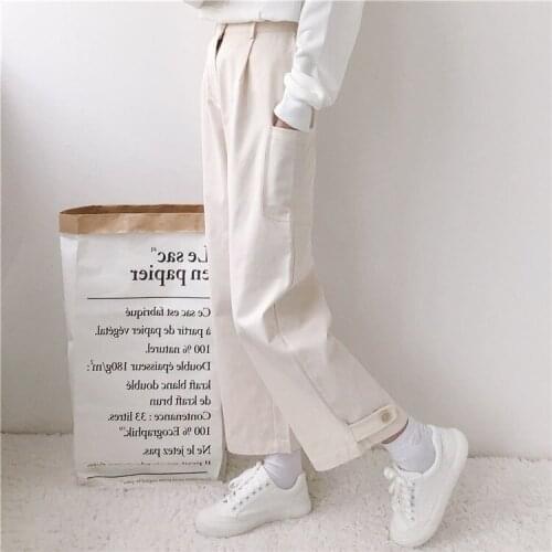Japanese Womens Cargo Pants Spring and Autumn Korean College Wind Wide Leg Pants Student Loose Straight Pants