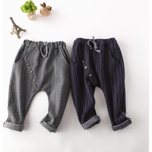 2020 boy pants kids autumn winter Clothes children harem pants for baby boys trousers striped button fashion toddlers blue grey