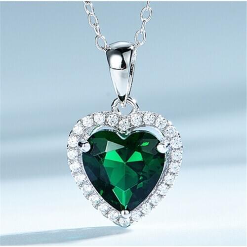 DY 925 Sterling Silver Necklace Heart Shape Nano Emerald CZ Dangle Luxury Pendant With 18 inch O Chain Necklace Trendy Jewelry