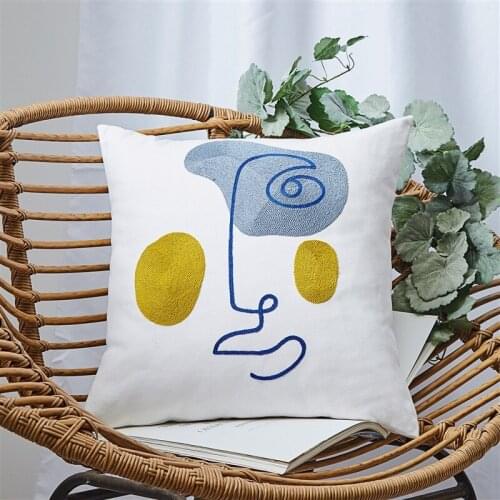 Geometric Line Woman Face Cushion Cover Cotton Embroidery Pillow Cover 45*45 Home Decor Nordic Cover Sofa Decorative Pillow Case