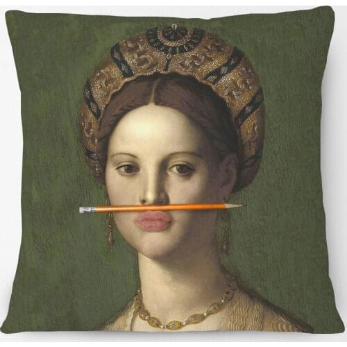 Young Woman and Her Little Boy Print Cushion Cover European Retro Vintage Paintings Pillow Case For Bedroom Sofa