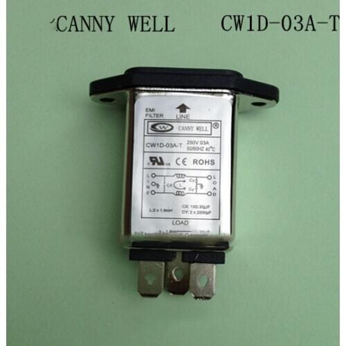 CW1D-03A-T AC 250V 3A Panel Mount Single Phase 3-Pin Soldering Lug Terminal IEC320 C14 Male Inlet Socket Power Line EMI Filter