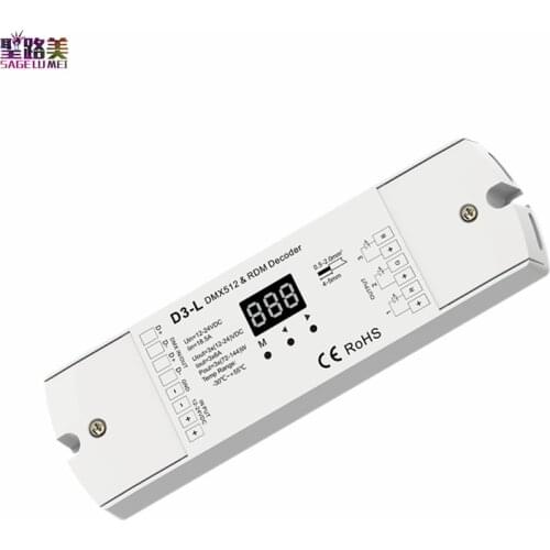 D3-L 12-24V DC 3CH Constant Voltage DMX512 & 3 channel RDM Decoder Controller 3CH,6A/CH PWM frequency For RGB led light