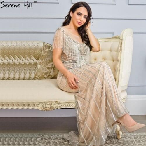 Dubai Luxury Beading Tassel Sleeveless Evening Dresses 2020 Latest Design Silver Mermaid Evening Gowns Serene Hill LA60847