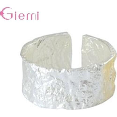 Rough 925 Sterling Silver Adjustable Cuff Ring Jewelry Ring For Women Girl Scrub Punk Trendy Fine Jewelry Ornament