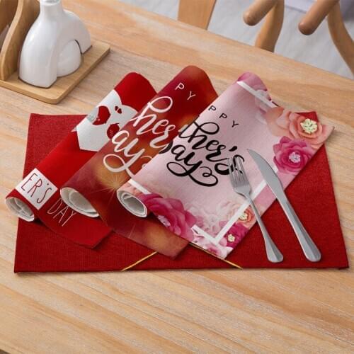 Tableware Mat Polyester Linen Placemat Happy Mothers Day For Kitchen Dining Table Waterproof Coaster Pad Home Decor 30*40cm/pc