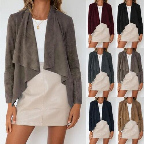 Womens Jacket Autumn Winter Long-Sleeve Tops Imitation Deerskin Velvet Solid Color LapelTemperament Commuter Coat for Female