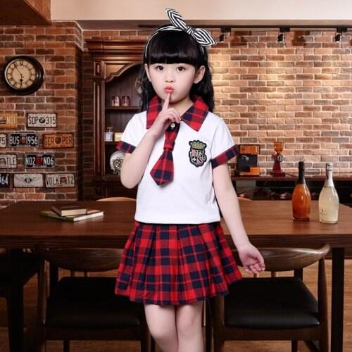 Summer New Teenagers Clothes Suits Korean School Style Sets for Big Boys Girls Lapel Plaid Shirt Pleated Skirt Shorts Kids Sets