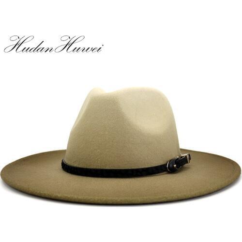 Mens Womens New Painted Woolen Fedora Hat European and American Style Big Brim Hat Unisex Cotton Polyester Caps