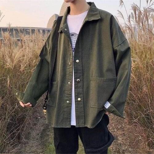 2021 Mens Lapel Collar clothes Coats Loose Fashion Brand Solid Color Trend Outerwear Casual Student Black/green Jackets M-2XL