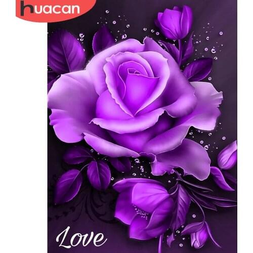 HUACAN Diy Diamond Painting Rose Purple Wall Decor Diamond Embroidery Mosaic Flower Cross Stitch Crystal Diamond Art