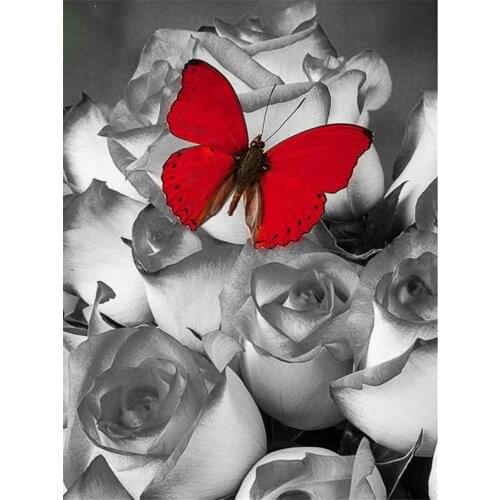 Rose Flower Black And White DIY Cross Stitch 11CT Embroidery Kits Needlework Craft Set Cotton Thread Printed Canvas Design