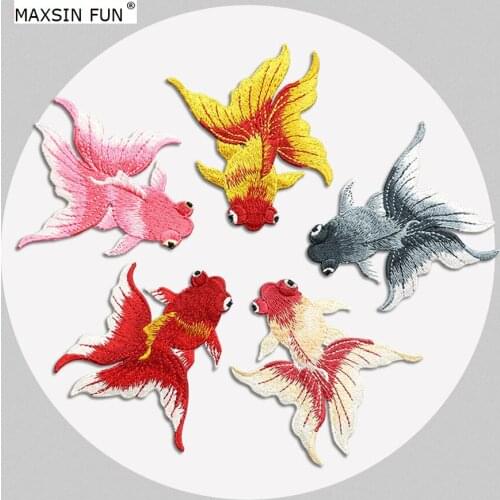 Maxsin Brand 5 Colors Fish Embroidered Patches Sew On Patch Stickers for Clothing Applique DIY fabric Accessories