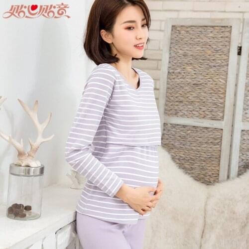 Round neck new long-sleeved nursing clothes plus velvet thickening confinement clothes autumn and winter maternity clothes tops