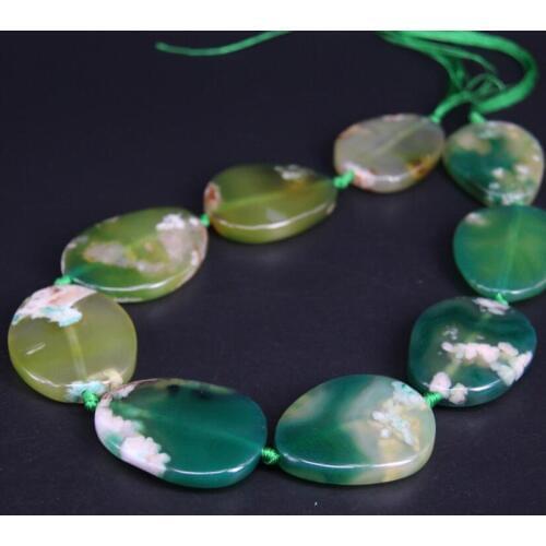 New!!! 9PCS/strand Green Cherry Blossom Agates Smooth Oval Slab Slice Beads,Natural Sakura Stone Gems Nugget Pendants Jewelry