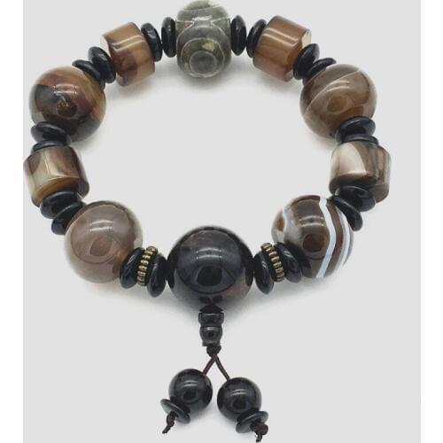 NEW Fashionable jokercir cular 16MM natural black noxy stone Bead bracelet 1pcs Bungee cord Men and women