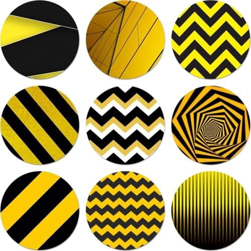 New Arrival art black and yellow stripe Badge Brooch Pin Accessories For Clothes Backpack Decoration gift 58mm