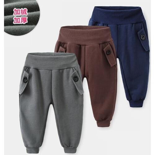 2020 Autumn and Winter Baby Pants Clothing Korean New Boys and Girls High-waist Casual Pants Toddler Fleece Trousers Boots Pants