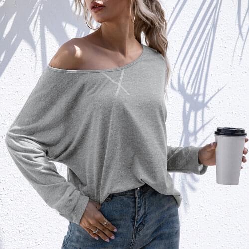 Autumn New Women Casual T-Shirt Fashion Streetwear Solid Pullover Loose Sexy Top Females Sweatshirt