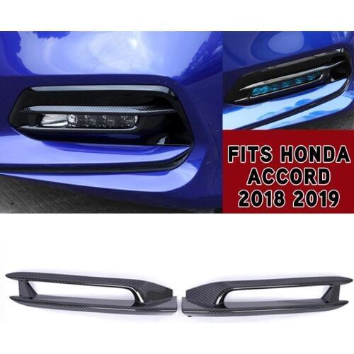 Pcmos ABS Carbon fiber Car front Fog Lamp Light Cover Trim Fits For Honda Accord 2018 2019 2Pcs Exterior Parts Chromium Styling