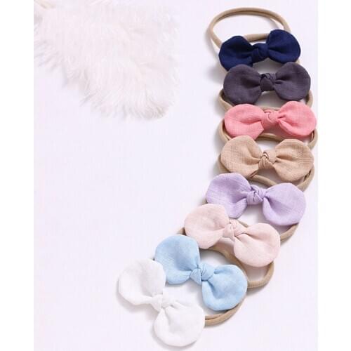 Cute Girls Handmade Solid Nylon Headband Baby Accessories Bow Headbands For Girls Cloth Elastic Hair Band Baby Hair Accessories