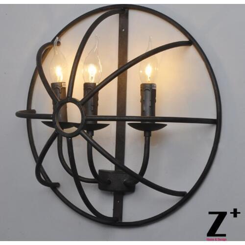 Industrial Vintage Wrought Metal Iron Cage Hemisphere Restaurant Wall Lamp Edsion Bulbs 3 x E27 Free Shipping