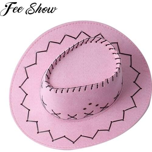 Pink Children Western Cowboy Hat Jazz Felt Cap Hats with Adjustment Buckle for Kids Fashion Cool Gentleman Suede Sombrero Caps