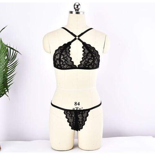 Sexy Lace Tops Bra + Black Lace Briefs Panties Harness Set Harajuku Bondage Harness Lingerie Women Fetish Bodysuit Goth Bra