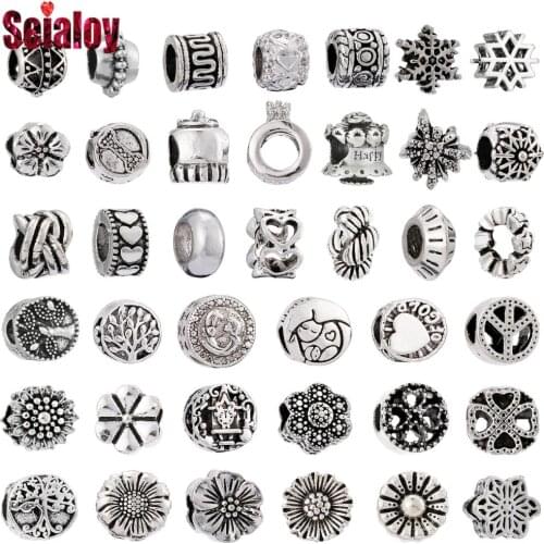 Seialoy Silver Color Round Beaded Snowflake Tree Of Life Cake Flower Beads Fit Diy Bracelets Jewelry Gifts Making Accessories