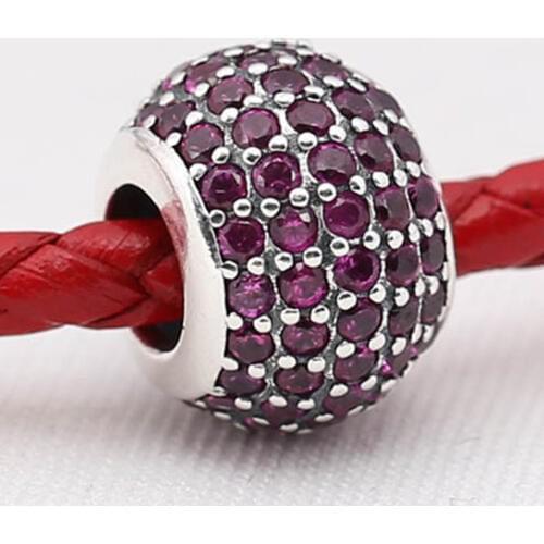 Authentic S925 Bead DIY Jewelry Pave Lights Charm fit Lady Bracelet Bangle Pave Red CZ Girl Gift