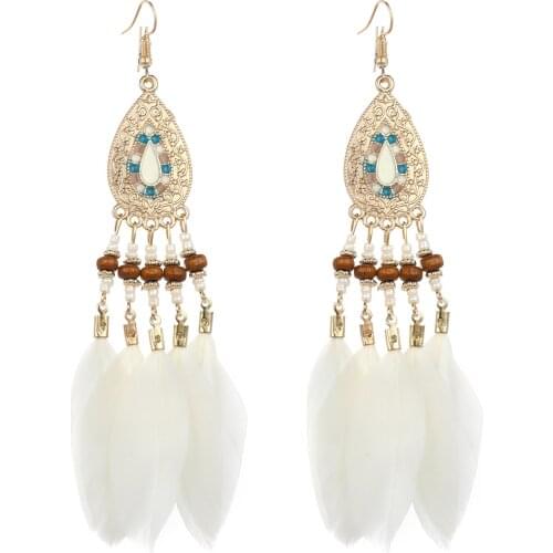 Retro Long Tassel Earrings Dangling Earrings All Kinds of Feather Earrings Jewelry Bohemian Ethnic Style 2021 Fashion Jewelry
