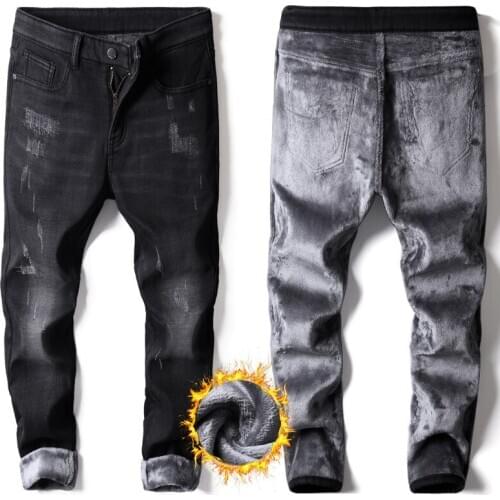 Ropa De Hombre 2020 Winter Warm Pants Fleece Lined Stretch Thick Velvet Plus Size 38 Casual Jeans Men