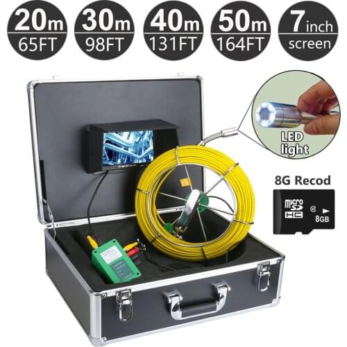 20M-50M Pipe Pipeline Inspection System, 7 Inch Monitor 1000 TVL Camera, Drain sewer Snake camera Video recorder with 8GB Card