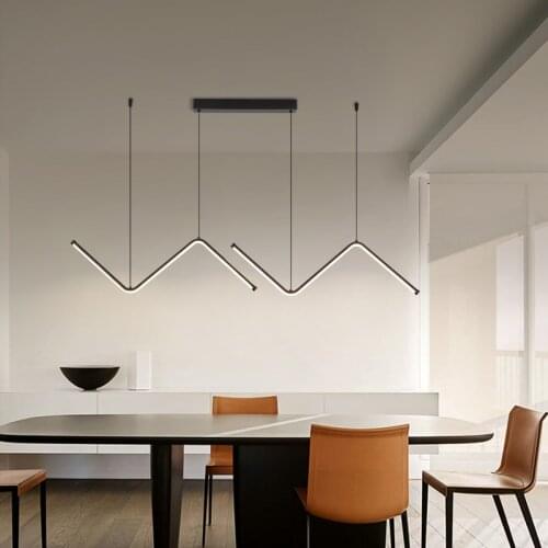 LED Minimalist Black Or Gold Chandelier For Restaurant Bar Coffee Hanging Light Dining Office Modern Nordic Long Pendant Lamp